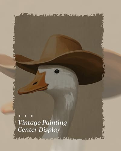 HUARCEY Gold Framed Vintage Wall Art for Living Room, Trendy Duck Canvas Print Wall Decor Maximalist Eclectic Artwork Gallery Picture Oil Painting Boho Western Cowboy Decor Bedroom Bathroom 12"x16" - color: Cowboy Duck, size: 16"L x 12"W