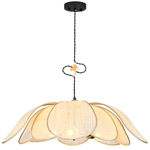 Boho Light Fixture, 30" Hand Woven Rattan Chandelier, Boho Chandelier with Brass Cat Hook for Dining Room, Living Room, Kitchen, Bedroom and Restaurant - size: 30in