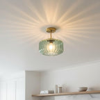 Sage Green Ribbed Glass Semi-Flush Mount Ceiling Light, 11.02" Modern Close to Ceiling Lamp, Gold Ceiling Light Fixture for Kitchen Bathroom Hallway - color: Mint Green, 1-Light