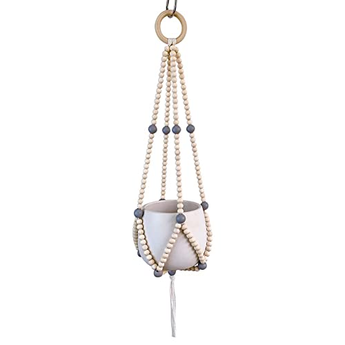 Ochine Macrame Plant Hanger Indoor Hanging Planter Basket Wood Beads Decorative Boho Flower Pot Holder with Round Hooks for Indoor Outdoor Boho Home Decor Handmade Bead Hangers (Not Included Pot) - color: C