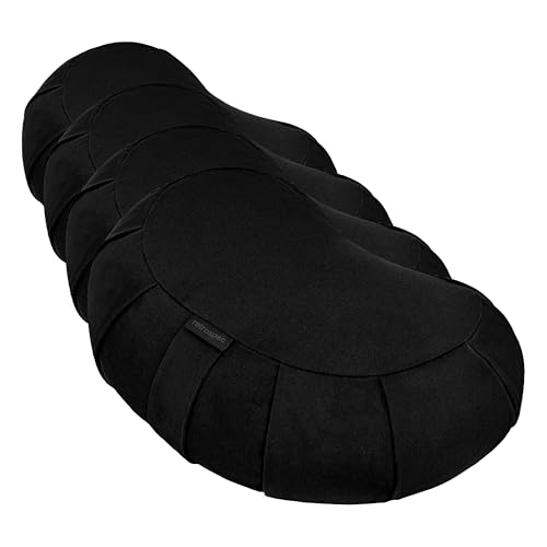 Retrospec Sedona Zafu Meditation Cushion Filled w/Buckwheat Hulls - Yoga Pillow for Meditation Practices - Machine Washable 100% Cotton Cover & Durable Carry Handle, Crescent, Black (Pack of 4) - color: Black, size: 1 Count (Pack of 4)