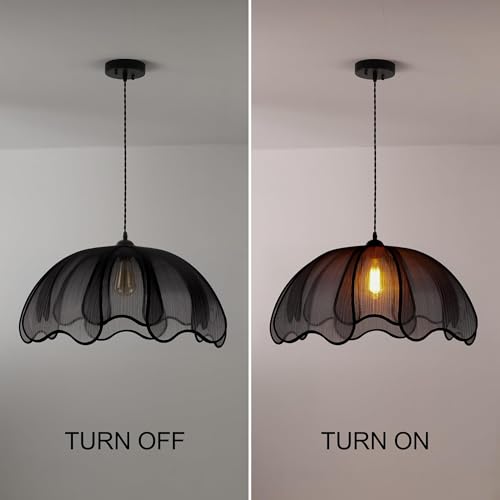 Farmhouse Chandelier Light Fixture, 1-Light Rattan Boho Chandeliers for Dining Room, Hand Woven Pendant Light with Linen Shade, Rustic Hanging Lighting for Kitchen Island, Bedroom