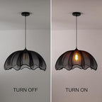 Farmhouse Chandelier Light Fixture, 1-Light Rattan Boho Chandeliers for Dining Room, Hand Woven Pendant Light with Linen Shade, Rustic Hanging Lighting for Kitchen Island, Bedroom