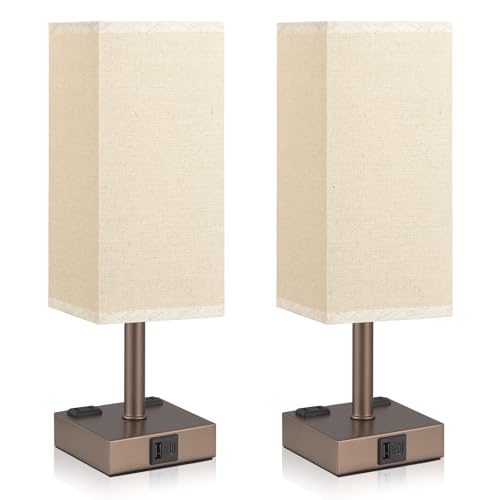 aooshine Brown Base Touch Lamps Set of 2 - Nightstand Lamp with USB-C + A Charge Ports & AC Outlets, 3-Way Dimmable Bedside Lamp, Small Table Lamp Light for Bedroom (Bulb Included) - color: Brown