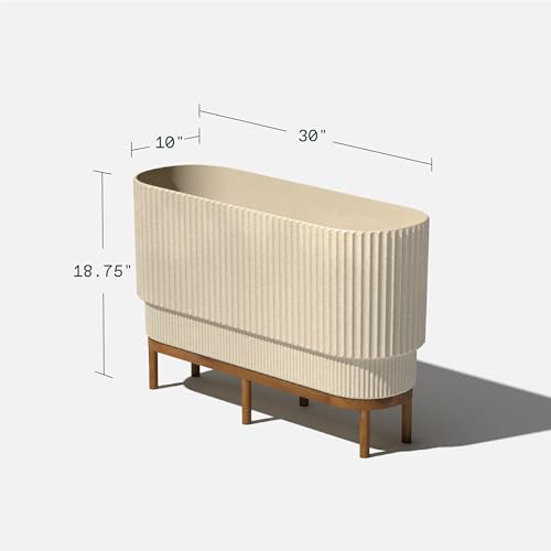 Veradek Demi Series Raised Long Planter for Indoor/Outdoor Use | Made from Plastic & Stone w/Wooden Stand | Modern Patio Décor for Flowers/Shrubs - color: Sand/Brown, size: 30 inch