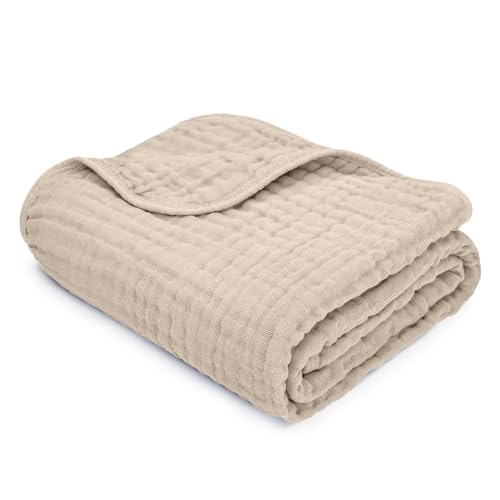 Comfy Cubs Muslin Baby Blanket - Soft, Lightweight, 6-Layer Cotton Swaddle Blankets for Newborns, Infants & Toddlers - 40" x 40" Large, Breathable & Versatile for Sleeping & Tummy Time - Sand - color: Sand, size: Baby - 40" X 40"