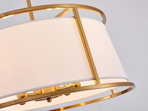 Shrine Lighting Drum Chandeliers, Modern Style, Perfect Pendant Light Fixture for Dining Room, Living Room, D20'' x H9'', Adjustable Chains 59'', E12*4 Sockets, White Lampshade & Brass Finish Frame - color: Brass D19.7''