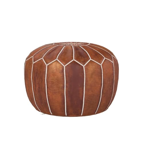 ARTOUARZAZATE Set of 2 Amazing Moroccan Pouf. Moroccan Pouf Cover, Genuine Goatskin Leather - Bohemian Living Room Decor - Cover ONLY - Stuffing is NOT Included (Brown)