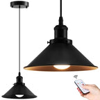 Bailoch 1 Pack Black Battery Operated Pendant Lights, Rechargeable No Wiring Chandelier with Remote，Wireless Battery Powered Hanging Lamp Fixture for Ceiling Kitchen Island Dining Room Hallway Bedroom