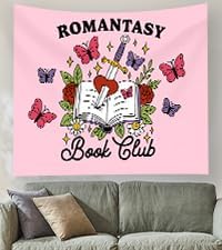 Romantasy Book Club Tapestry - Fantasy Books Library Tapestries, Pink Magical Document Tapestrys, Cute Aesthetic Fairy Tapestries Wall Hanging, Beach Throws Table Cloth Bedding Tapestry - 50 x 60 Inches