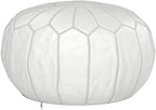 ARTOUARZAZATE Premium Moroccan Leather Pouf Cover - Round & Large Ottoman Footstool Cover with Embroidery - Cover ONLY - Perfect for The Living Room Bedroom, Kids Room, Gift & Wedding (White)