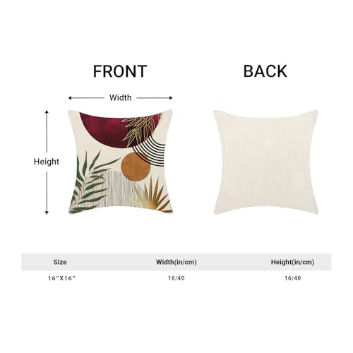 Boho Pillow Covers 16x16 Set of 2 Mid Century Burgundy Red Green Gold Sunset Throw Pillow Covers Outdoor Decor Abstract Bohemian Tropical Leaf Pillowcase Decorative Cushion Case for Home Sofa - color: Mid-century-burgundy Red, size: 16" x 16" (Pack of 2)