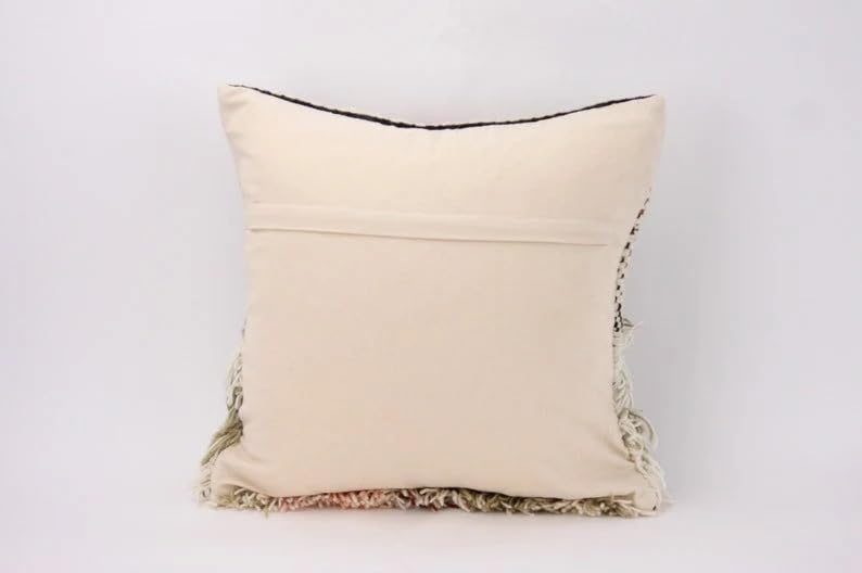 Bohemian Tufted Throw Pillow Cover with Tassels, Shaggy Woven Decorative Pillowcase with Geometric Pattern, Farmhouse Neutral Accent Cushion Cover for Couch Sofa Living Room, 18x18 Inch (Pillow Insert