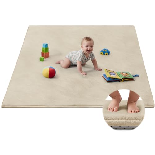 Baby Play Mat for Floor,Ultra Thick Elastic Foam 50"x50" Playmat Tummy Time Muscle Crawling Exercise Activity Cushion Gym Mat Nursery Playroom Area Kids Rug for Babies, Toddlers,Infants,Beige - color: Beige, size: 50"x50"