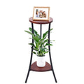2-Tier Tall Plant Stand Indoor Outdoor, Round Wooden Corner Plant Shelf with Walnut Panel & Black Metal Frame, Modern Flower Pot Holder Rack for Living Room, Balcony, Patio Decor