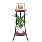 2-Tier Tall Plant Stand Indoor Outdoor, Round Wooden Corner Plant Shelf with Walnut Panel & Black Metal Frame, Modern Flower Pot Holder Rack for Living Room, Balcony, Patio Decor
