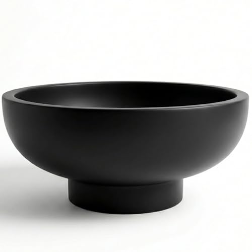 OAKOA Concrete Black Decorative Bowl for Home Decor - Black Fruit Bowl - Modern Pedestal Coffee Table Bowl for Entryway Table - color: Black