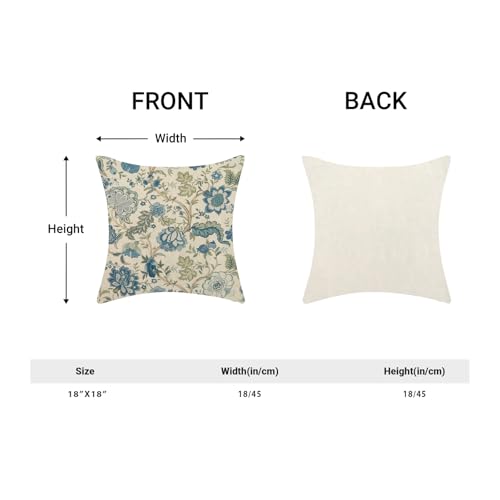 Boho Pillow Covers 18x18 Set of 2 Vintage Blue Flower Throw Pillow Covers Outdoor Decoration Chinoiserie Floral Pillowcase Farmhouse Decorative Linen Cushion Case for Home Sofa Couch - color: Boho-flower-blue, size: 18" x 18" (Pack of 2)