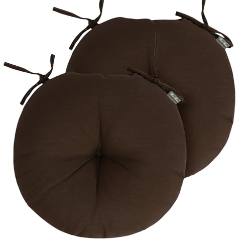 Bistro Chair Cushions 15 inch,Set of 2,Tufted Round Chair Cushions with Ties,15"x15"x4",Water Resistant Round Seat Cushion for Barstool Chairs,Patio Garden Kitchen Outdoor Furniture(Chocolate Brown) - color: Chocolate Brown, size: 15"x15"