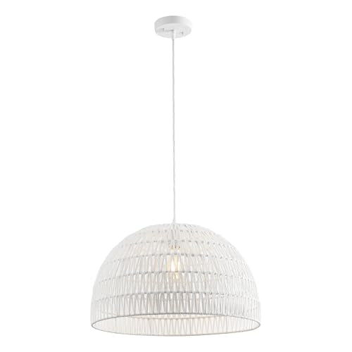 JONATHAN Y 20" White Modern Bohemian Woven Rope LED Pendant Light Fixture, Adjustable Dome Ceiling Lamp for Kitchen Island, Rope Shade, Coastal Farmhouse Decor (JYL6504E) - color: White, size: 20"