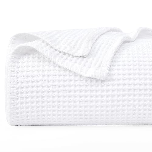 PHF Pre-Washed 100% Cotton Waffle Weave Blanket Twin Size for Bed,Snag Proof Throw Blanket for Couch Spring Summer Lightweight Breathable,Machine Washable, Home Decor Gift - White - color: White, size: Twin(66" x 90")