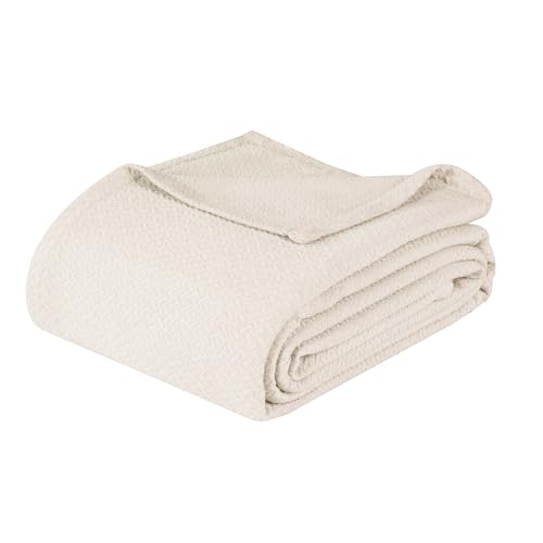 Superior Nobel Cotton Blanket, for Picnic, Beach, Traveling or Camping, Bedroom Essentials, Cover for Bed, Couch, Lounging, Textured Jacquard, Classic Chevron Woven Blanket, Full/Queen, Ivory - color: Ivory, size: Full/Queen