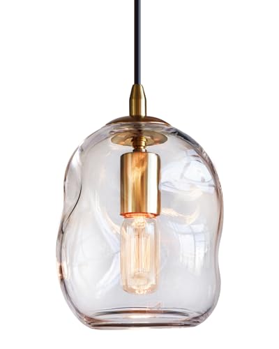 CASAMOTION Glass Pendant Light Gold and Clear Organic Globe Ceiling Hanging Fixtures Modern Industrial Ambient Lighting Over Kitchen Island Sink Bar Counter Porch Small Medium Lamp 8 Inch H - color: Clear+Gold 8"H-1 Pack