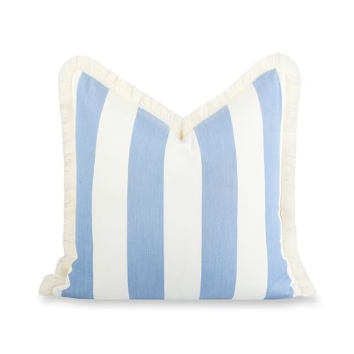 Hofdeco Premium Coastal Hampton Outdoor Performance Throw Pillow Cover Only, 20"x20" Water Repellent, UV and Fade Resistant for Backyard, Couch, Poolside, Azure Blue Woven Beach Stripes - color: Azure Blue Beach Stripes 20"x20"