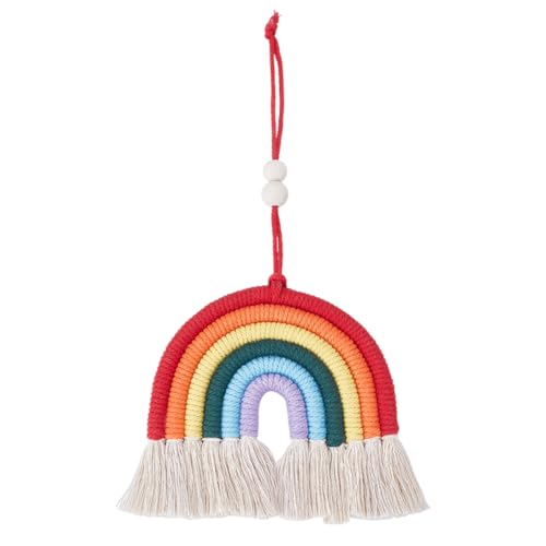 2Pcs Colorful Rainbow Wall Hanging Decor Handmade Woven Cotton Rainbow Hanging Ornament Pendant with Tassel Cute Home Accessories Front Door Room Home Car Decoration for Woman Man - color: Red,mixed Color