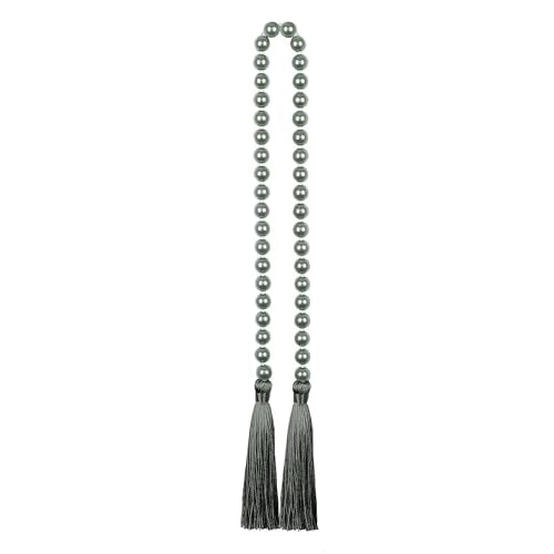34 Inch Pearl Glass Bead Garland with Tassels - Elegant Boho Table Decor, Fringe Wall Hanging for Wedding, Party, Farmhouse Rustic Prayer Bead Home Decoration (Dark Grey, 2 Pack) - color: Dark Grey, size: 2 Pack