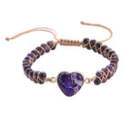 Women Boho Wrap Bracelet,Handmade Natural Stone Crystal Emperor Beads Heart Bracelet, Fashion Bohemian Jewelry Gift for Women - color: Purple Heart Stone