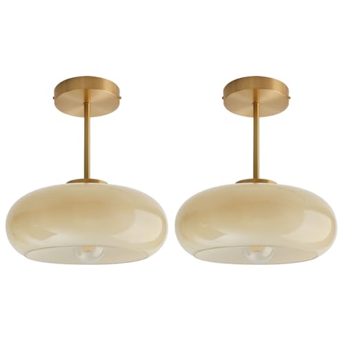 Mid Century Ceiling Light Fixtures Milk Glass Ceiling Lights Round Milk Yellow Shade Gold Brass Semi Flush Mount Ceiling Light Globe Glass Ceiling Lamp for Hallway Dining Room Kitchen - color: Milk yellow-2