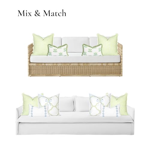 Hofdeco Premium Grandmillennial Coastal Hampton Patio Indoor Outdoor Throw Pillow Cover Only, 20"x20" Water Repellent for Backyard, Couch, Poolside, Grass Green Print Gingham - color: Grass Green Gingham 20"x20"