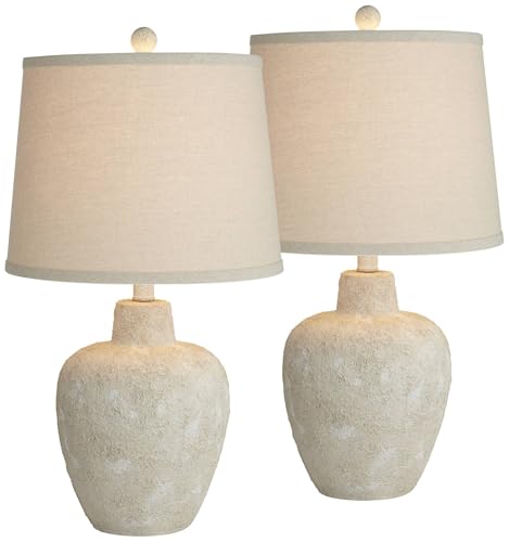 360 Lighting Romeo 23 1/2" High Jar Small Farmhouse Rustic Natural Cottage Coastal Accent Table Lamps Set of 2 Beige Distressed Earth Tone Finish Shade Living Room Bedroom Bedside Nightstand