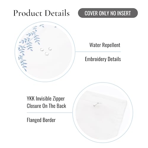 Hofdeco Premium Grandmillennial Coastal Hampton Patio Indoor Outdoor Throw Pillow Cover Only, 20"x20" Water Repellent for Backyard, Couch, Poolside, Baby Blue Embroidered Leaves Frame - color: Baby Blue Leaves Frame 20"x20"