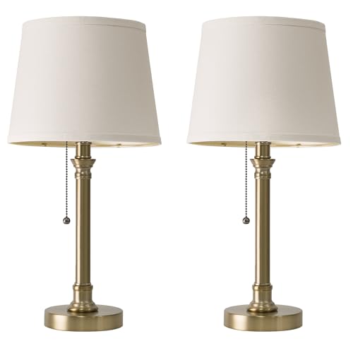 Oneach 19.5” Warm Gold Table Lamps Set of 2, Pull Chain Switch Bedside Table Lamps, Modern Nightstand Lamp with Linen Shade, Small Desk Lamp for Living Room, Bedroom, Home Office, Nursery - color: Warm Gold-2Pack