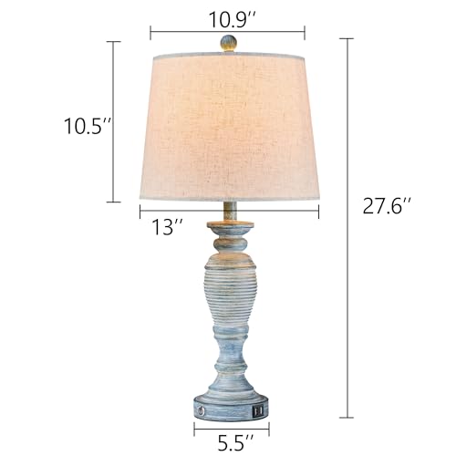 Blue Lamps Set of 2, 27.7" Table Lamps for Living Room with USB A+C Ports, Touch Lamp for Bedroom, 2 Bulbs Included - color: Teal-1
