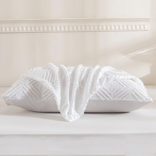 JELLYMONI Pillowcases King Size Bright White 2 Pack Boho Plaid Bed Pillow Covers 20x36in Polyester Envelope Pillow Shams Tufted Bohemian Textured (Pillows are not Included) - color: 04 - Bright White - Grid, size: 36" x 20" (Pack of 2)