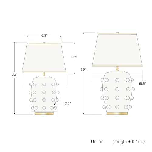Modern Ceramic Linden Table Lamp - 26" White Ball Farmhouse Design, Classic Table Lamp Pottery Tapered Drum Shade for Living Room, Bedroom, Office, and Home （White） - color: White Pottery, size: 26 inch