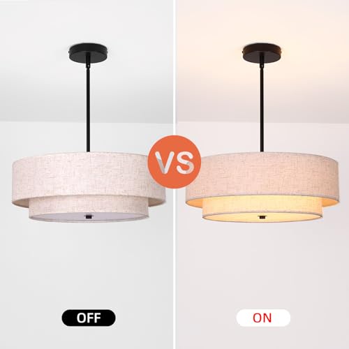 Black Modern Chandelier 18'' Drum Pendant Light with Fabric Lampshade Hanging Light Fixture 3-Light Farmhouse Chandeliers for Dining Room Bedroom Kitchen Hallway Foyer - color: 18" Fabric Black
