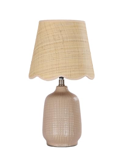 Pia Ricco 19" Modern Ceramic Table Lamp for Living Room Gray Camel Base Desk Lamps for Bedroom Farmhouse Bedside Nightstand Lamp End Table Lamps,Pink,Rattan Shade - color: Gray Camel Base