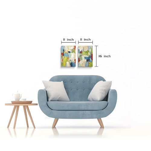 ArtSquare Abstract Colorful Canvas Wall Art: 2 Pieces Green Red Graffiti Painting Modern Bohemian Artwork Set for Bedroom - color: colorful, size: 11”x16”x2