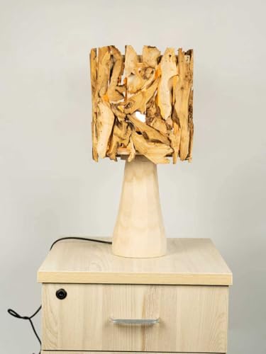 Handmade Natural Wood Table Lamp, Rustic Design with Driftwood Shade, Artistic Lighting for Bedroom, Living Room