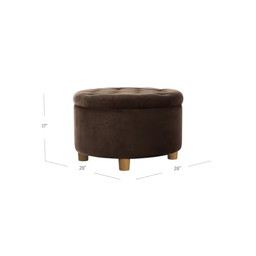 HomePop 28" Button Tufted Velvet Round Storage Ottoman - Chocolate Brown Velvet - color: Chocolate Brown Velvet