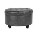 HomePop 25" Button Tufted Round Storage Ottoman - Gray Faux Leather - color: Grey