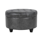 HomePop 25" Button Tufted Round Storage Ottoman - Gray Faux Leather - color: Grey