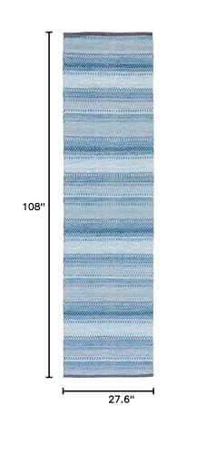 SAFAVIEH Montauk Collection Runner Rug - 2'3" x 9', Grey & Blue, Handmade Flat Weave Boho Stripe Cotton, Ideal for High Traffic Areas in Living Room, Bedroom (MTK851G) - color: Grey/Blue, size: 2'3" x 9' (Runner)