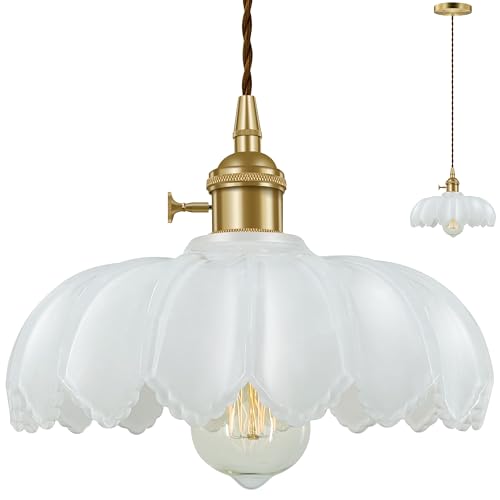 Hardwired Pendant Light Fixture, Hanging Light Fixture, Glass Shade Pendant Light with Rotary Switch, Modern Lamp for Kitchen Island, Bedroom, Dining Room, Living Room (White, 6 Ft Cord) - color: White, size: 6 ft