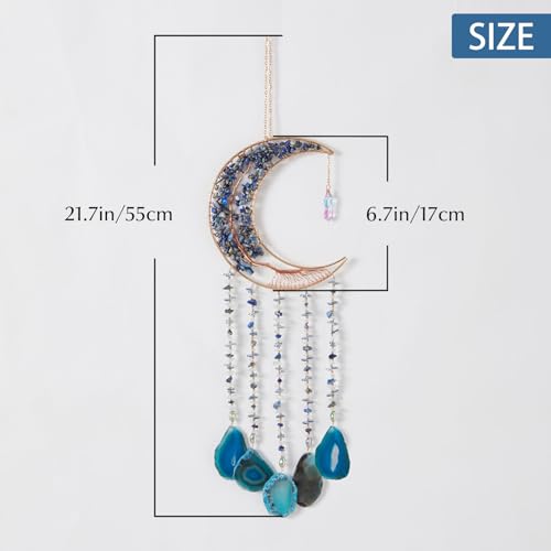 Agate Gemstone Dream Catcher 7 Chakra Tree of Life Dream Catcher with Rainbow Crystal Stones Handmade Dreamcatcher Wall Decor for Adults Boys Girls,Bedroom,Wedding,Garden,Bless Gift(Blue Moon) - color: Blue Moon Agate