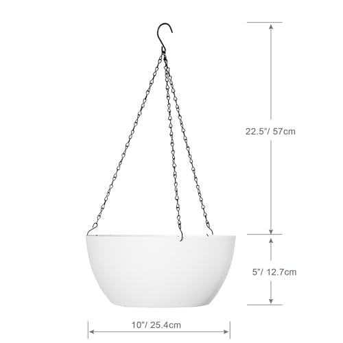 WSMKSZ 10 inch Hanging Planters for Outdoor Indoor Plants with Drainage Holes and Chain, 2 Pack Round Hanging Flower Plant Pots for Garden Home Porch Decor, White - color: White, size: 10inch 2pcs